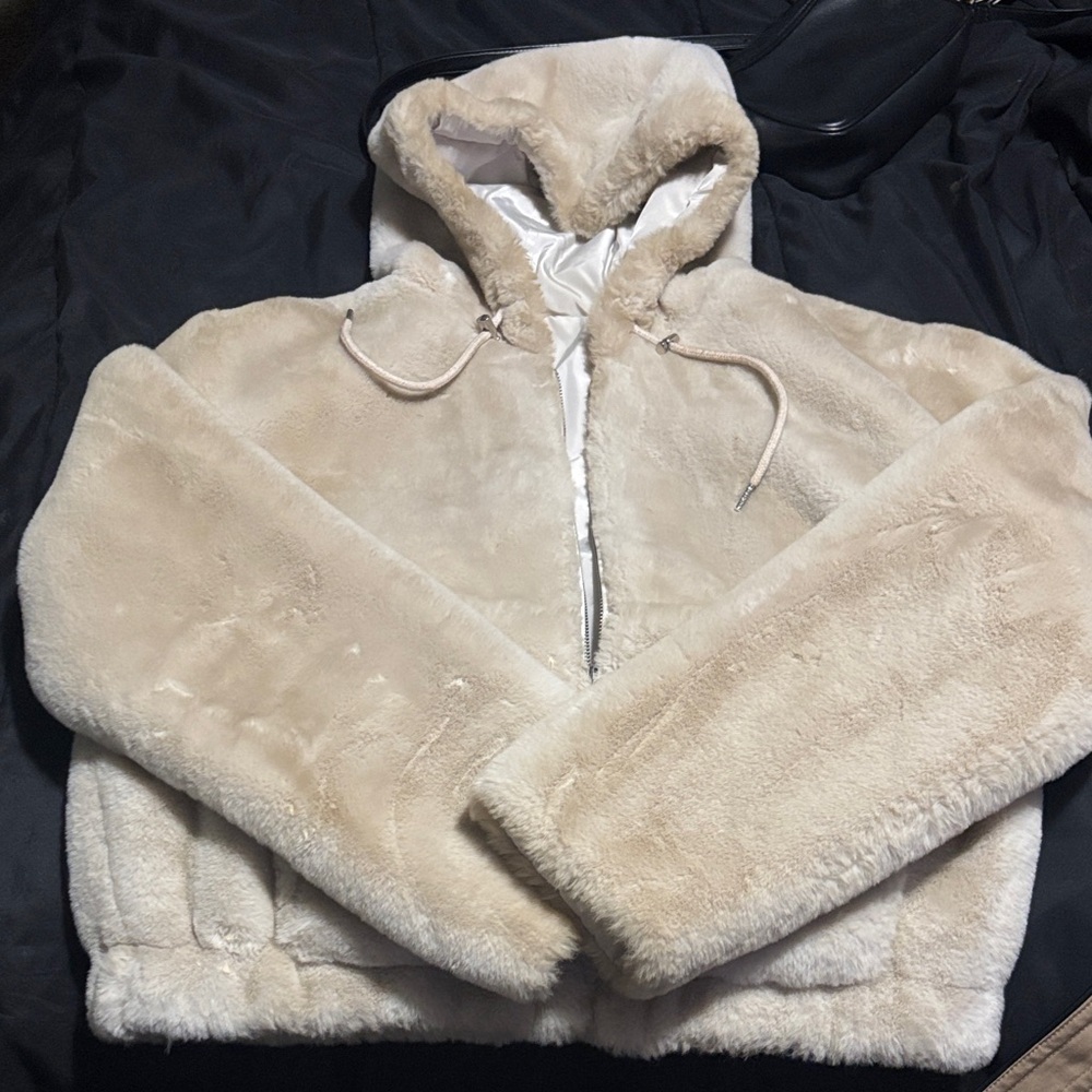 Guess Cream Teddy Jacket with Hood